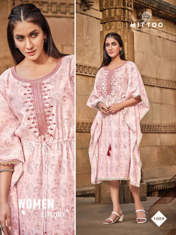 Mittoo Arohi 2 New Party Wear Rayon Printed Designer Kaftan Collection